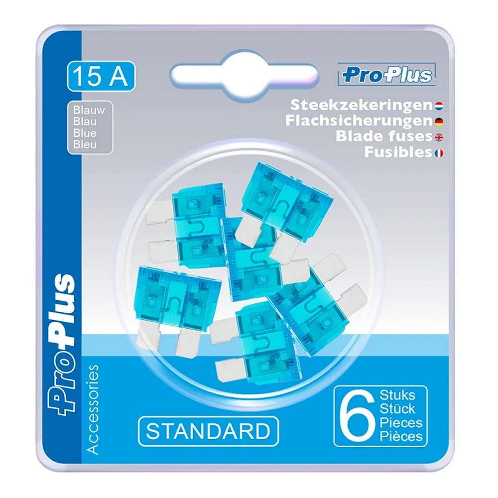 ProPlus 490338 Satz Flachsicherungen Standard 15A blau 6 Stück im Blister KFZ-Sicherungen