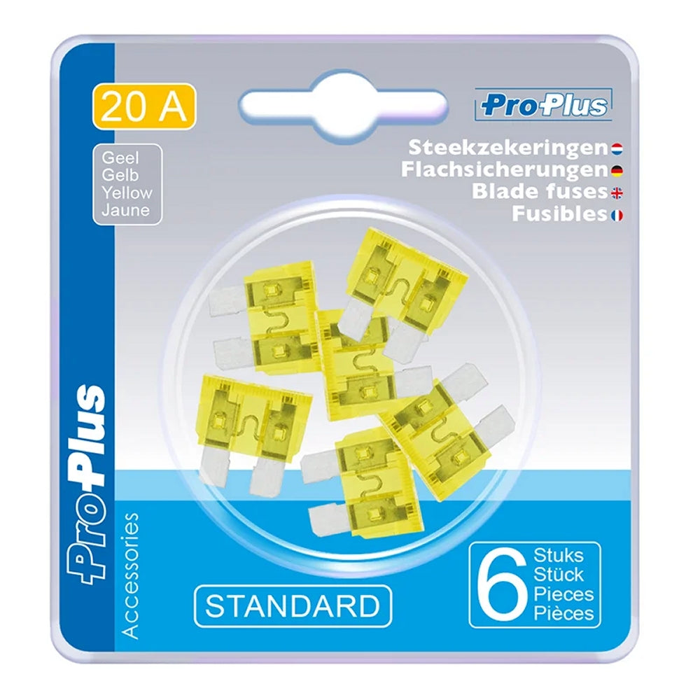 ProPlus 490339 Satz Flachsicherungen Standard 20A gelb 6 Stück im Blister KFZ-Sicherungen