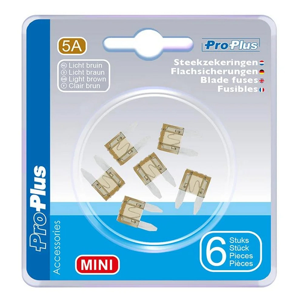 ProPlus 490363 Satz Flachsicherungen Mini 5A hellbraun 6 Stück im Blister KFZ-Sicherungen