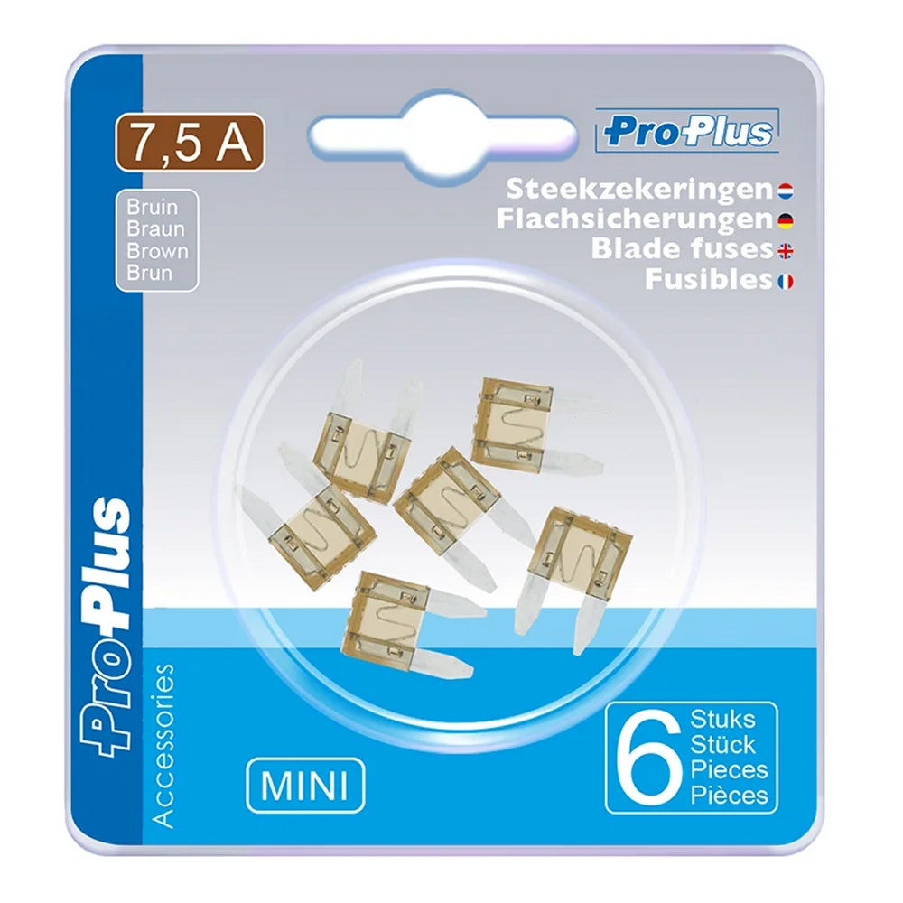 ProPlus 490364 Satz Flachsicherungen Mini 7,5A braun 6 Stück im Blister KFZ-Sicherungen