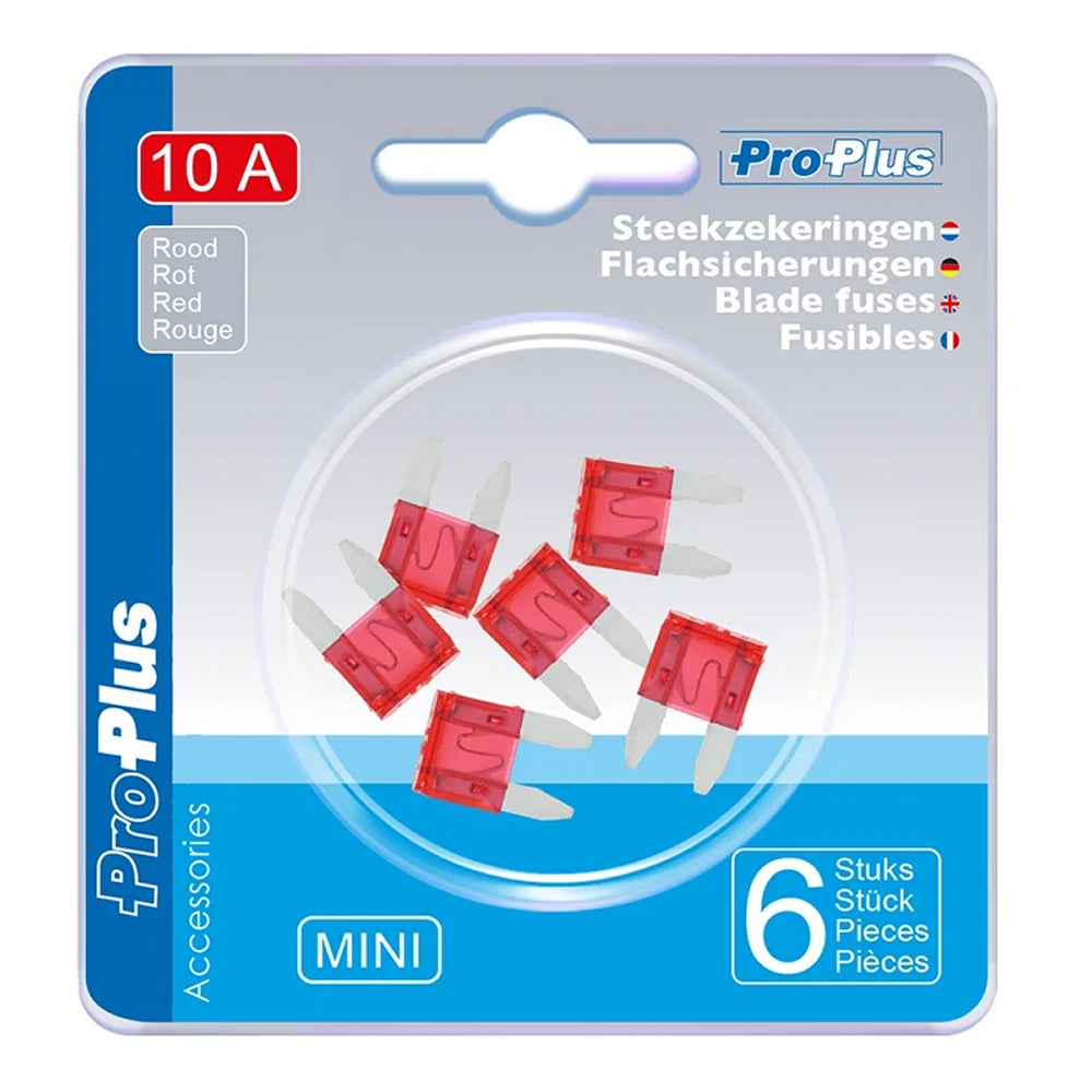 ProPlus 490365 Satz Flachsicherungen Mini 10A rot 6 Stück im Blister KFZ-Sicherungen