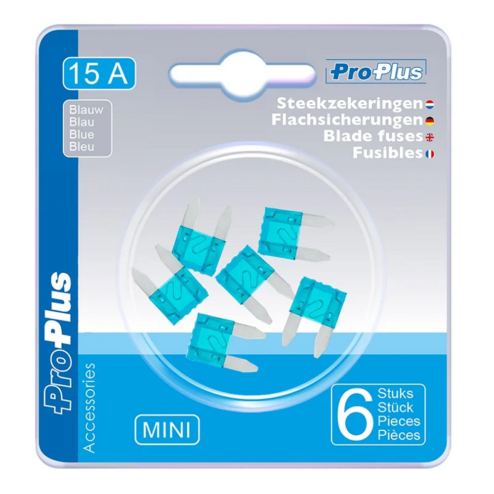 ProPlus 490366 Satz Flachsicherungen Mini 15A blau 6 Stück im Blister KFZ-Sicherungen