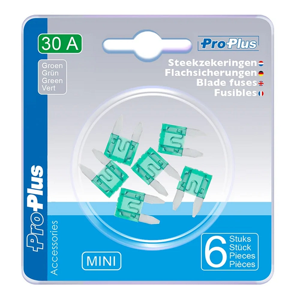 ProPlus 490369 Satz Flachsicherungen Mini 30A grün 6 Stück im Blister KFZ-Sicherungen