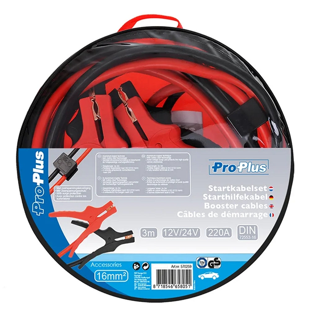 ProPlus 570259 Starthilfekabel / Überbrückungskabel 2 x 16mm² - 3,0m Länge Überspannungsschutz