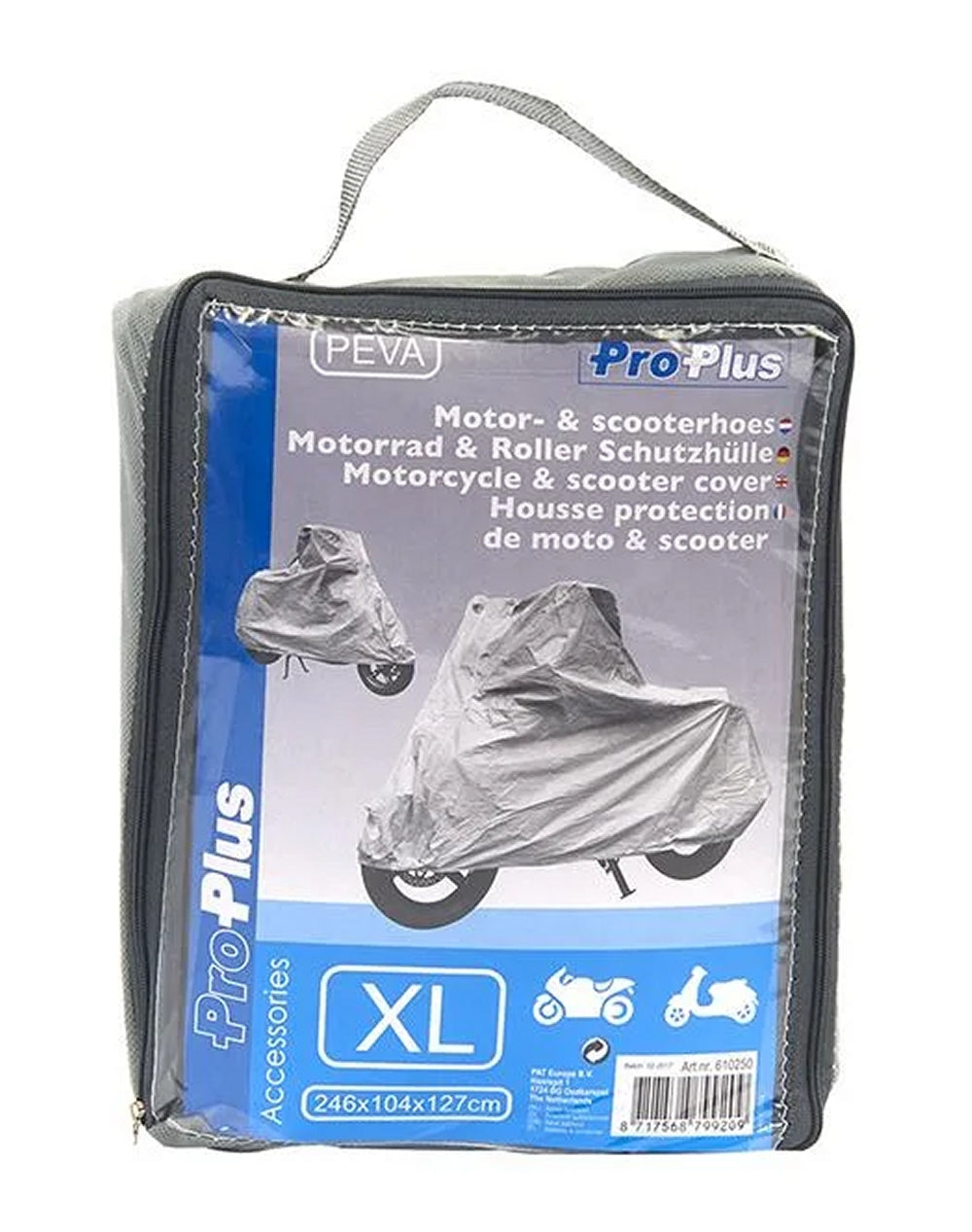 ProPlus 610250 Schutzhülle für Motorrad Roller XL 246x104x127cm PEVA Wetterschutz Grau