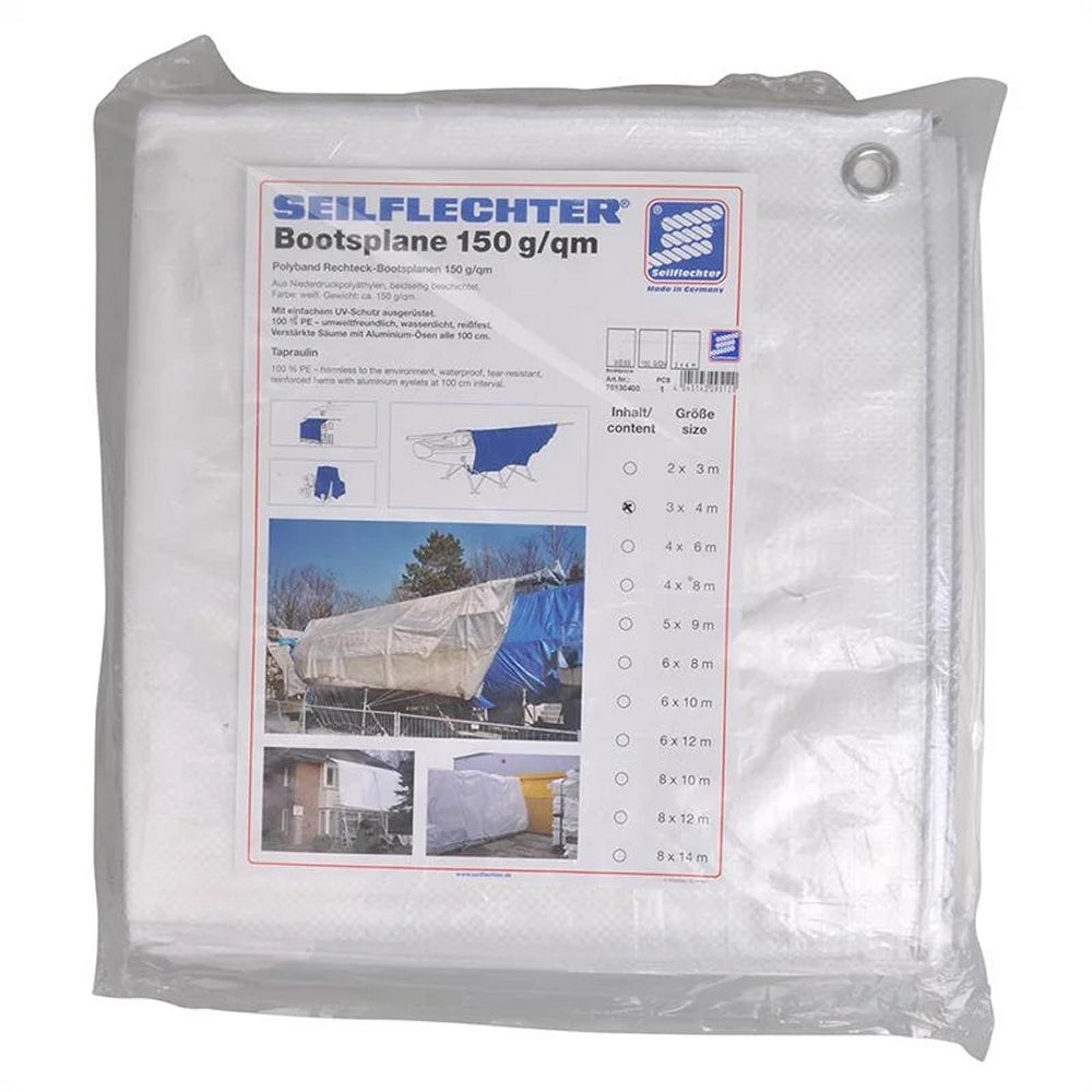 ProPlus 70130400 Polyband Rechteck Plane 3x4m weiß Bootsplane