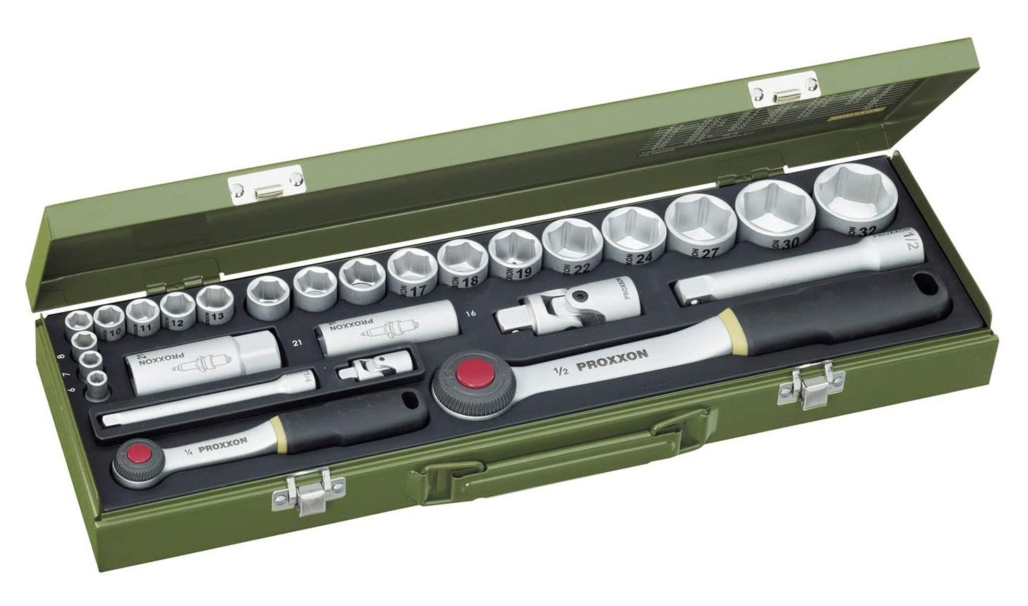 PROXXON 23020 PKW Steckschlüsselsatz Knarrenkasten mit 2 Knarren 27 tlg
