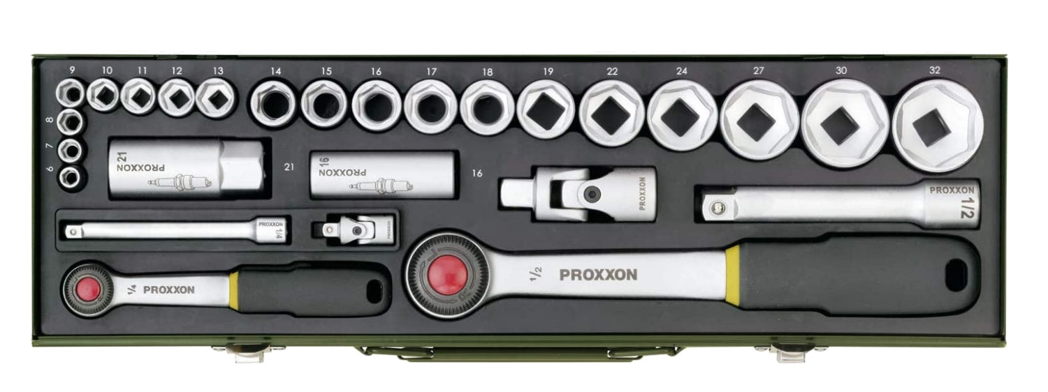 PROXXON 23020 PKW Steckschlüsselsatz Knarrenkasten mit 2 Knarren 27 tlg