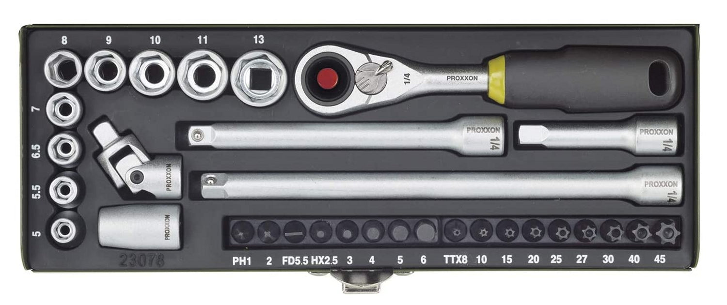 PROXXON 23078 Feinmechaniker Steckschlüssel- und Schraubersatz 6,3mm (1/4") 32 teilig
