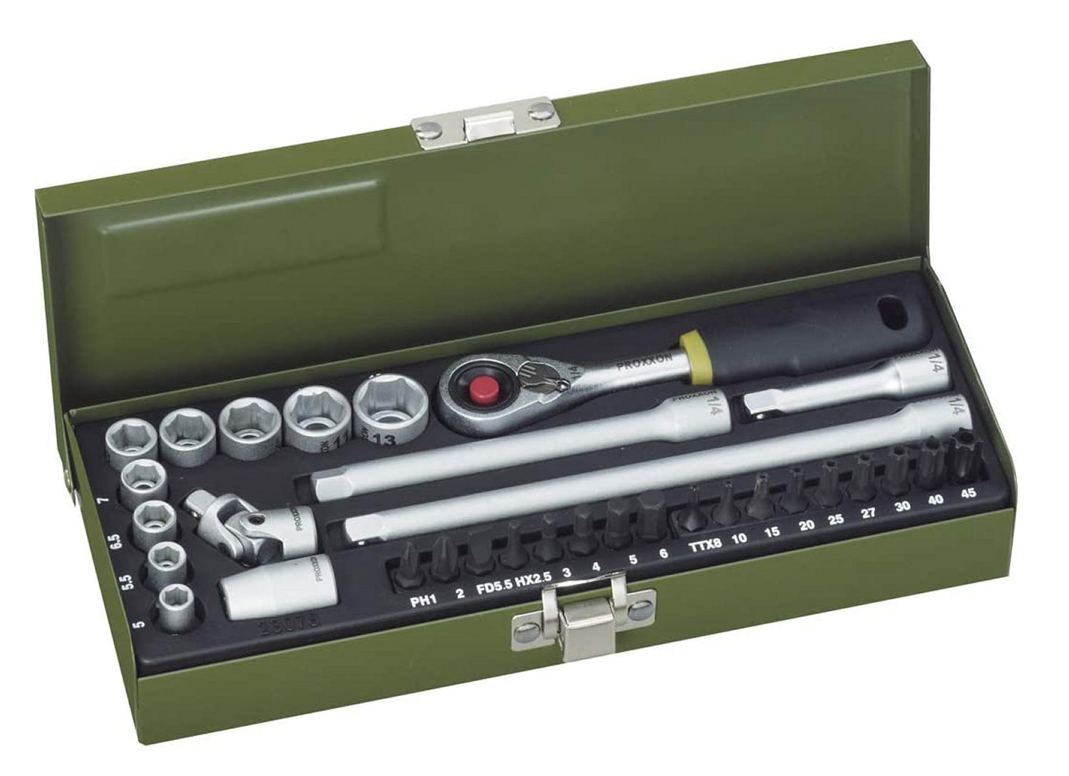 PROXXON 23078 Feinmechaniker Steckschlüssel- und Schraubersatz 6,3mm (1/4") 32 teilig