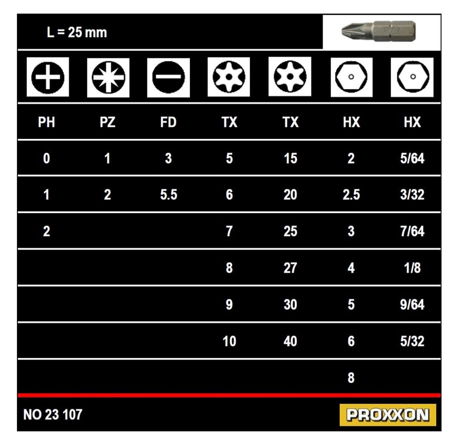 PROXXON 23107 Sicherheits -  und Spezial - Bitsatz für 1/4" - Antrieb, 75 - teiliger Satz