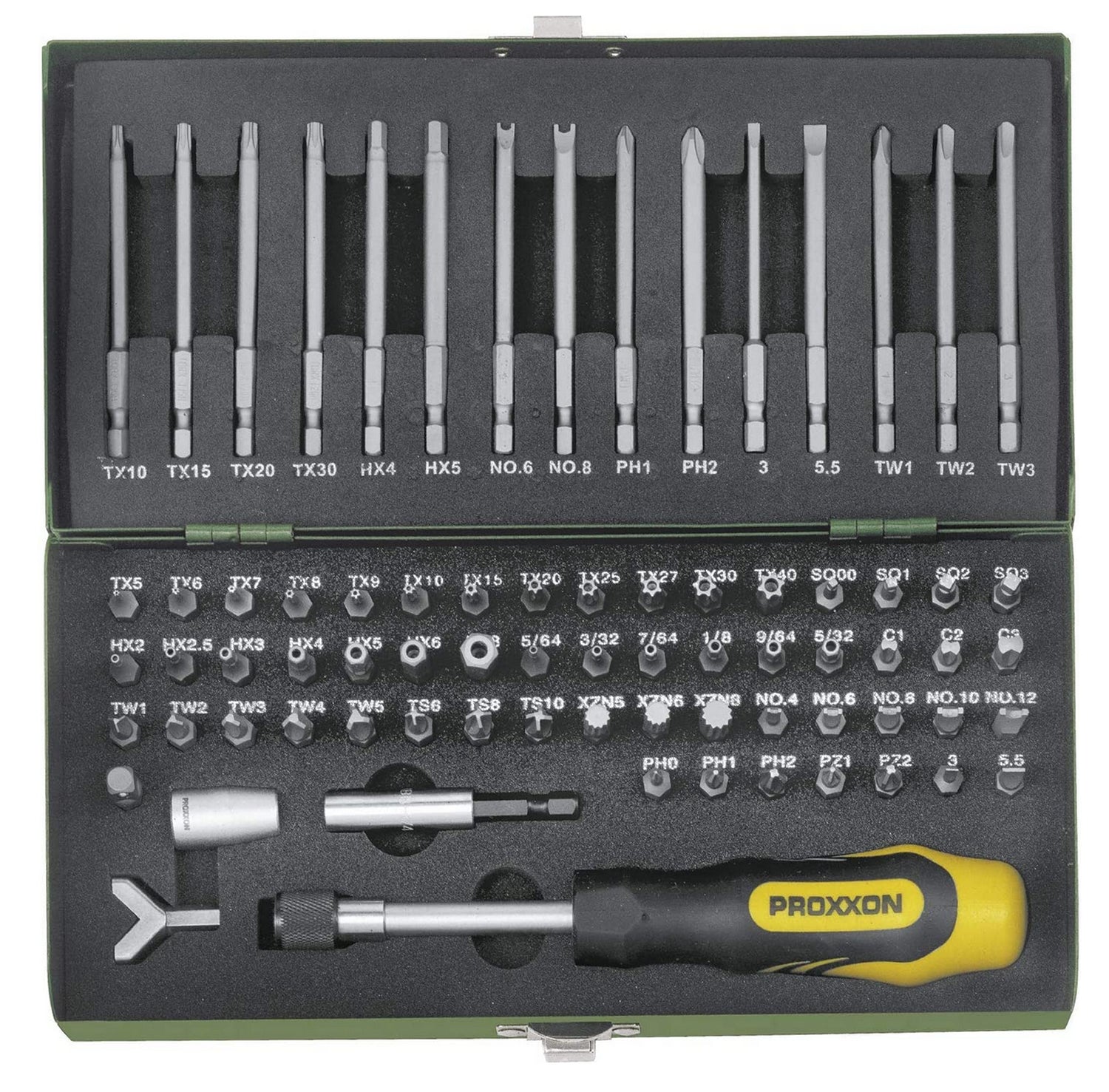PROXXON 23107 Sicherheits -  und Spezial - Bitsatz für 1/4" - Antrieb, 75 - teiliger Satz