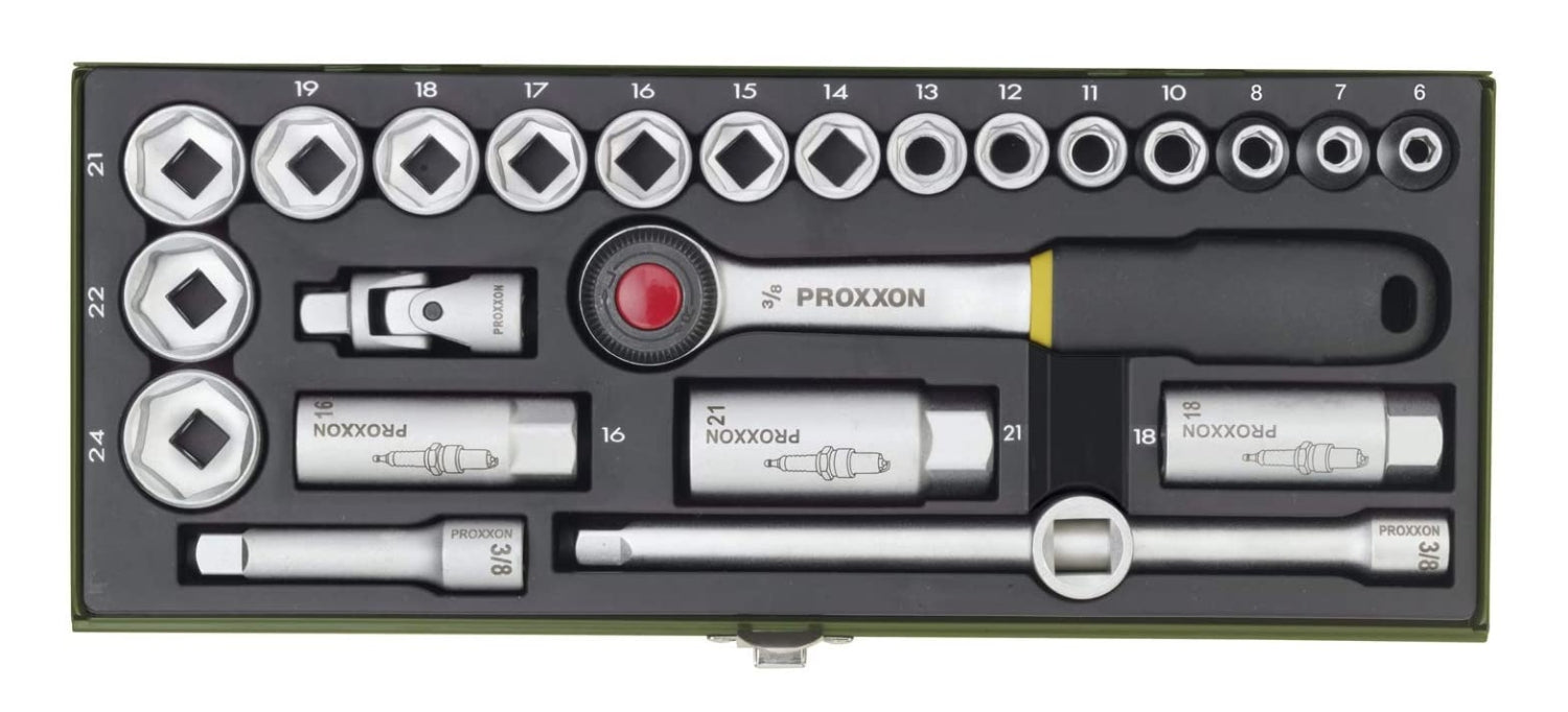 PROXXON 23110 Steckschlüsselsatz Knarrenkasten Antrieb 10mm (3/8") 24teilig