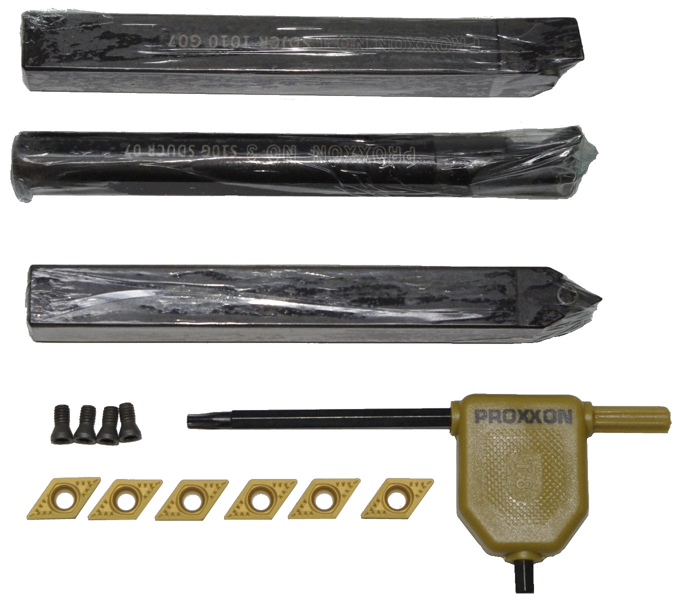 PROXXON 24556 Satz Stahlhalter mit Hartmetall Wendeplatten 10x10mm für PD400