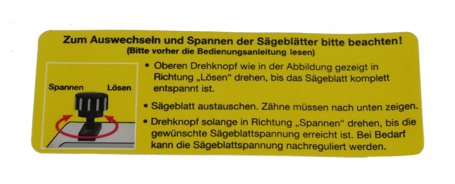 PROXXON 27094-66 Schild "Sägeblatt spannen" für Dekupiersäge DS460
