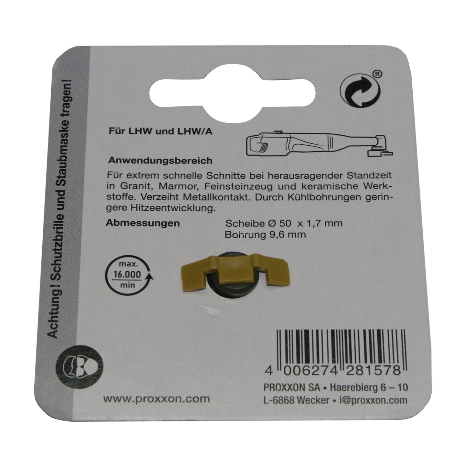 PROXXON 28157 Diamantierte Trennscheibe mit Turborand  Ø50 x Ø9,6 x 1,7mm für LHW LHW/8