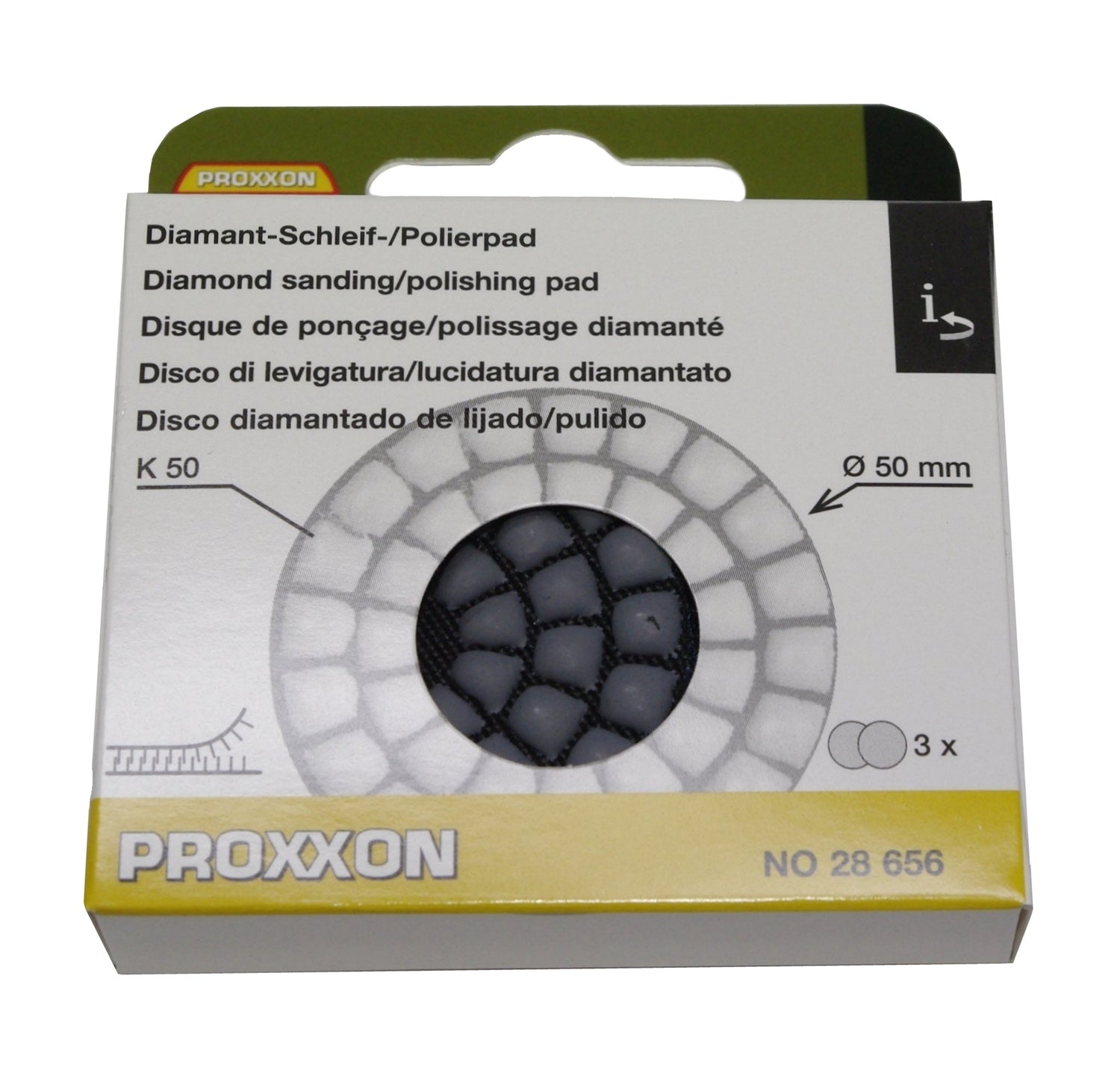 PROXXON 28656 Diamant Schleifpads Polierpads Ø50mm Korn 50 3 Stück für WP/E WP/A
