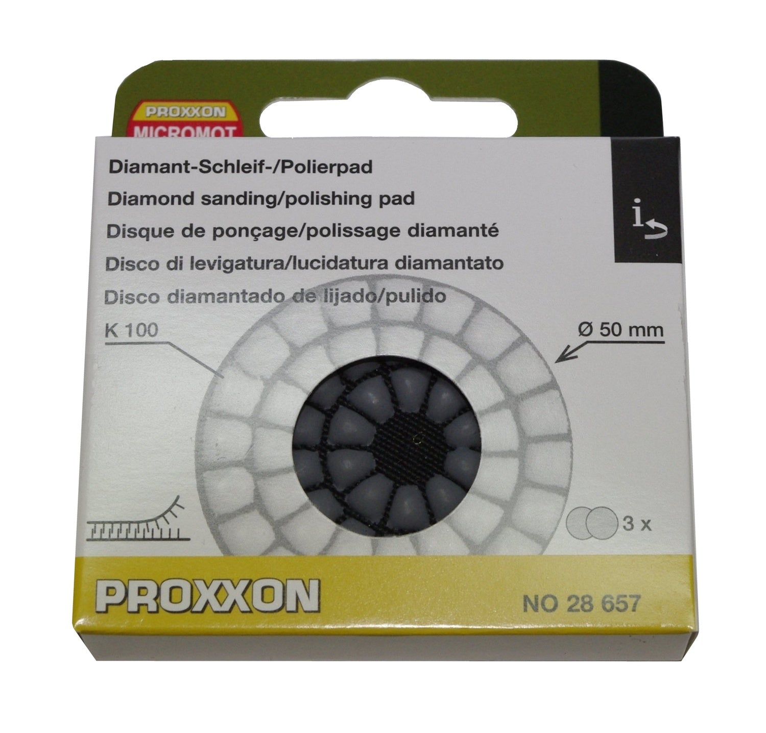 PROXXON 28657 Diamant Schleifpads Polierpads Ø50mm Korn 100 3 Stück für WP/E WP/A