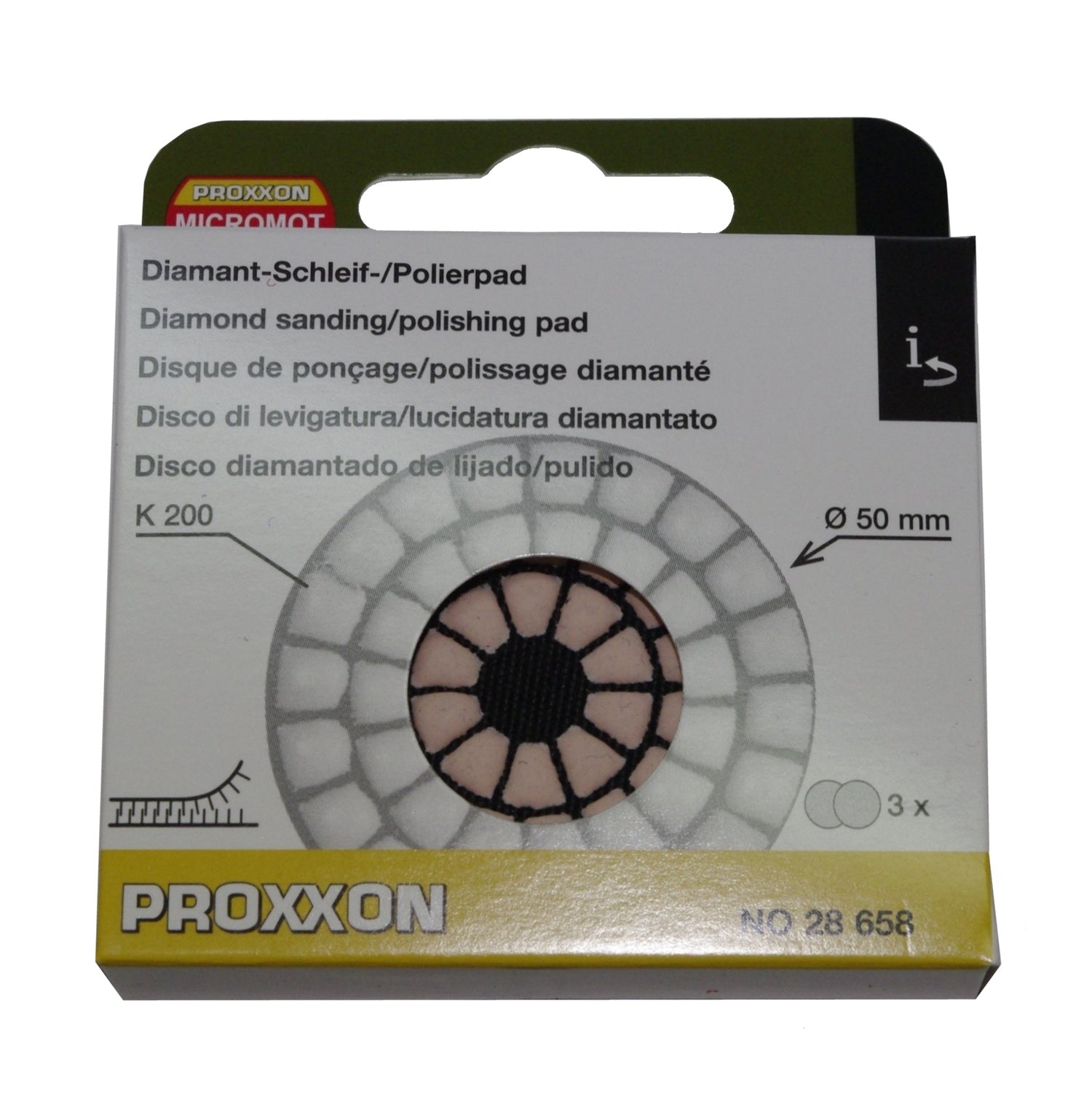 PROXXON 28658 Diamant Schleifpads Polierpads Ø50mm Korn 200 3 Stück für WP/E WP/A