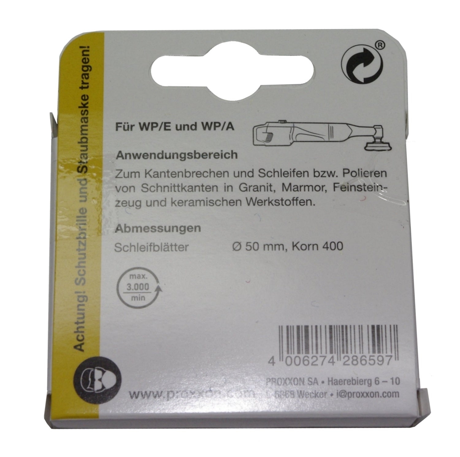 PROXXON 28659 Diamant Schleifpads Polierpads Ø50mm Korn 400 3 Stück für WP/E WP/A