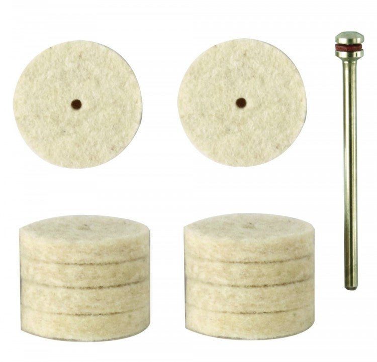 PROXXON 28798 Filzscheiben zum Hochglanzpolieren Ø22mm 10 Stück + 1 Träger