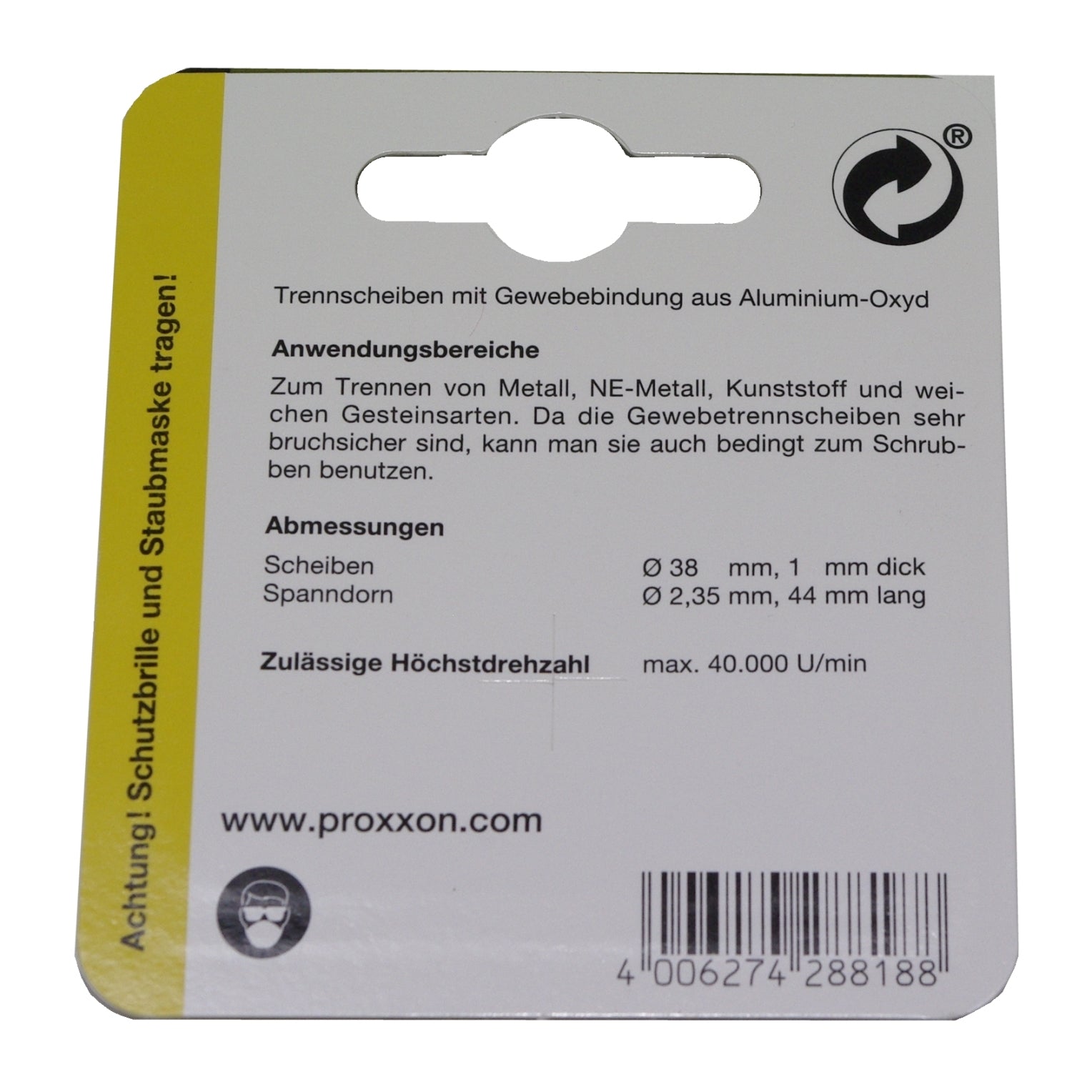 PROXXON 28818 Trennscheibe mit Gewebebindung Ø38mm 5 Stück + 1 Träger