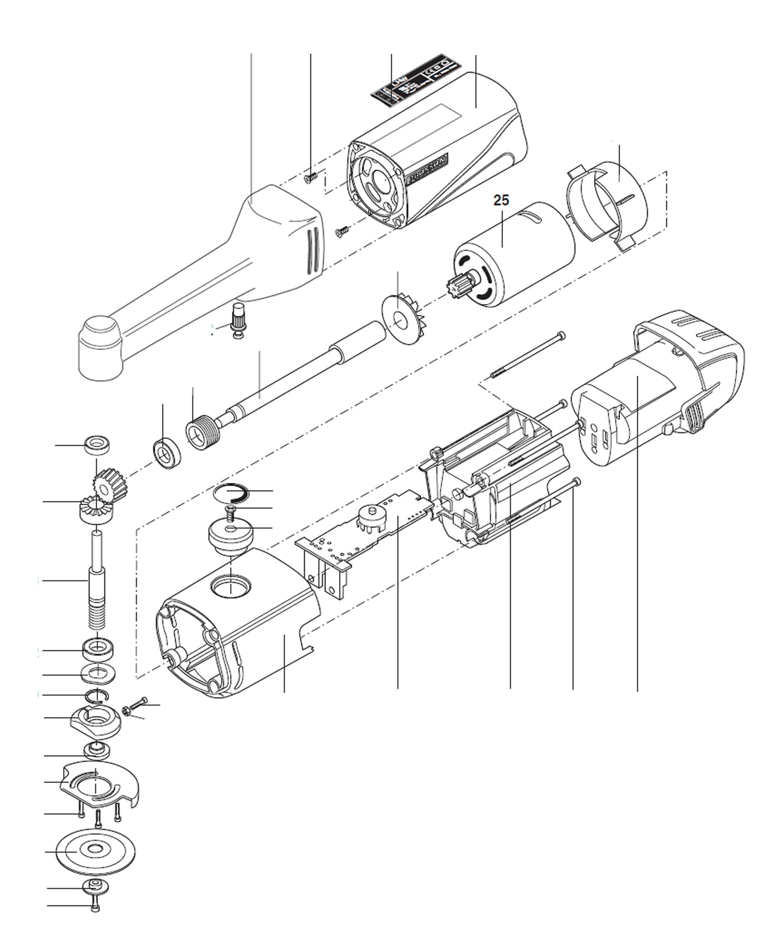 PROXXON 29815-25 Motor mit Ritzel für Langhalswinkelschleifer LHW/A Akku