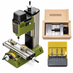 PROXXON MF 70 Fräsmaschine Bundle mit PM 40 Maschinenschraubstock und Schaftfräsern