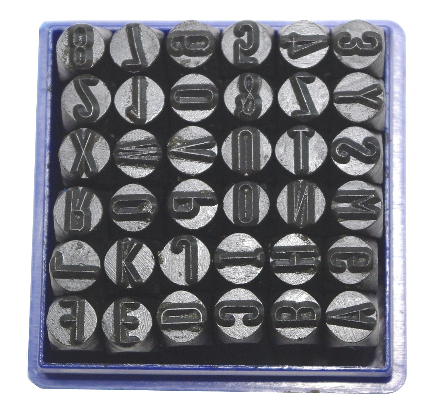 SATRA S-6NA36 Satz mit Einschlagzahlen & Einschlagbuchstaben Höhe 6mm Kästchen aus Kunststoff