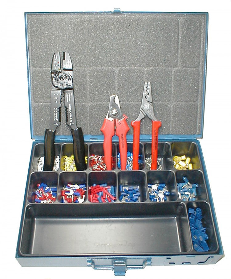 Sortiment 10044 Aderendhülsen, Kabelschuhe isoliert, Verbinder inkl. 3 Zangen 1.403-teilig