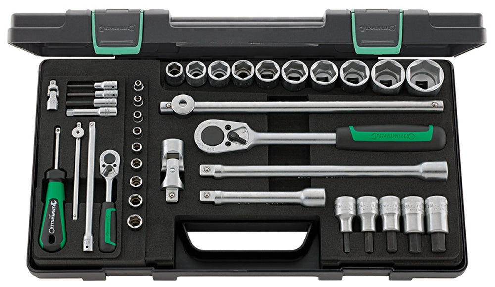 STAHLWILLE 40/52/27/11N Steckschlüssel Garnitur mit Antrieb 6,3mm (1/4") + 12,5mm (1/2") - 96011160 vormals 96010160