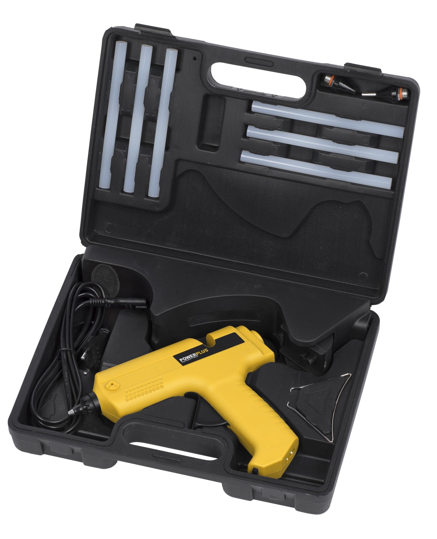 PowerPlus POWX146 Heißklebepistole, schnurloses Heißklebegerät im Koffer 25Watt