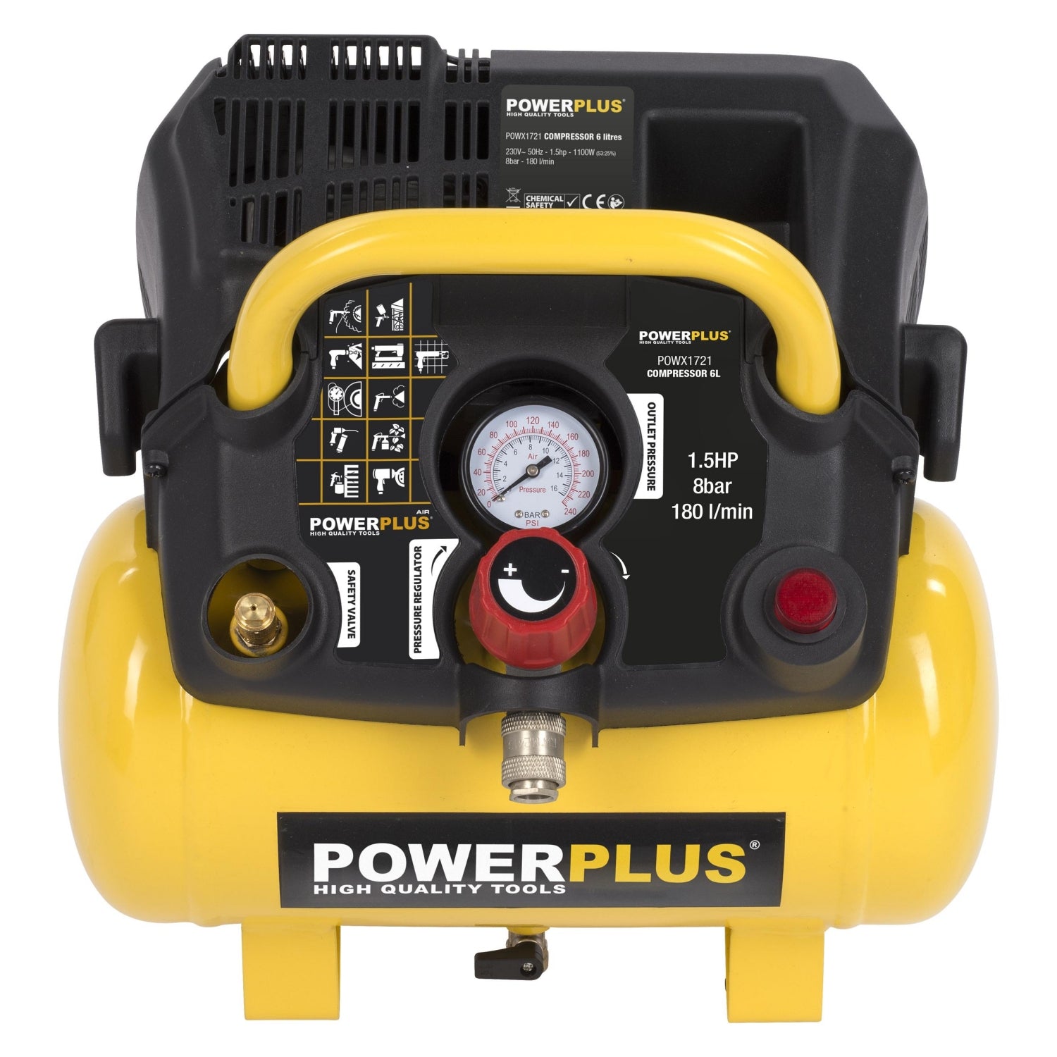 PowerPlus POWX1721 Druckluft Kompressor 6 Liter Kessel ölfrei tragbar 1100W max. 8 bar