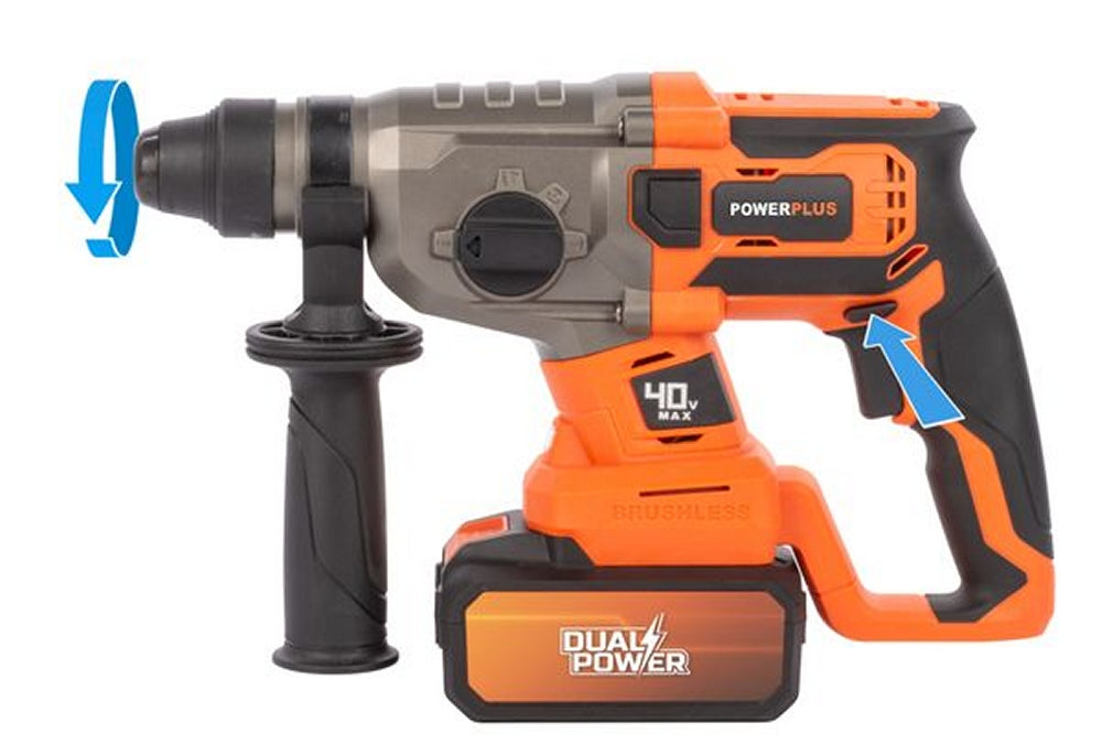 VARO POWDP15680 Powerplus Set Bohrhammer 40V bürstenlos Meißel Bohrspitzen ohne Akku und Ladegerät