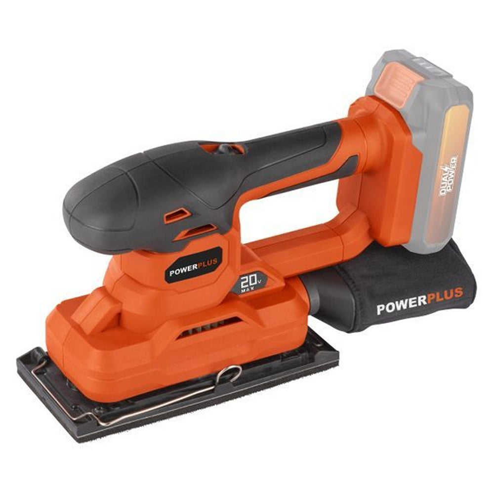 VARO POWDP50300 Powerplus Akku Schwingschleifer 20V mit Zubehör ohne Batterie und Ladegerät