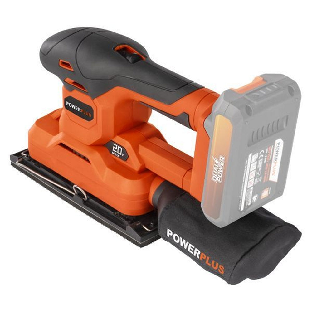 VARO POWDP50300 Powerplus Akku Schwingschleifer 20V mit Zubehör ohne Batterie und Ladegerät
