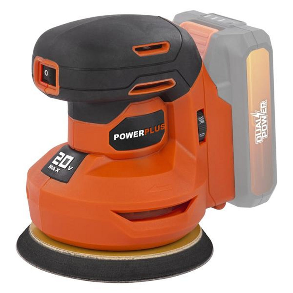 VARO POWDP50400 Powerplus Akku Exzenterschleifer 20V Ø125mm mit Zubehör ohne Batterie und Ladegerät
