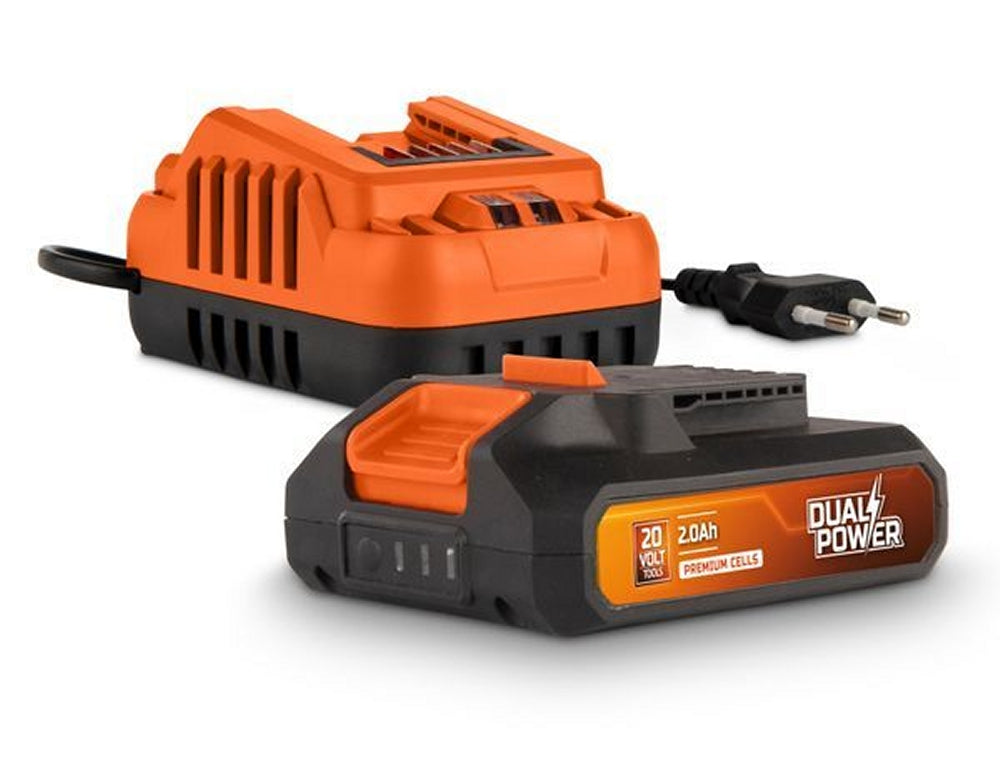 VARO POWDP90620 Set Powerplus Ladegerät 4.0A für 20V / 2 x 20V Akkus & Akku 20V 2.0Ah